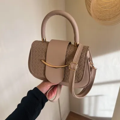 Women Fashion Casual Retro Stitching Belt Buckle Decorative Small Square Crossbody Bag