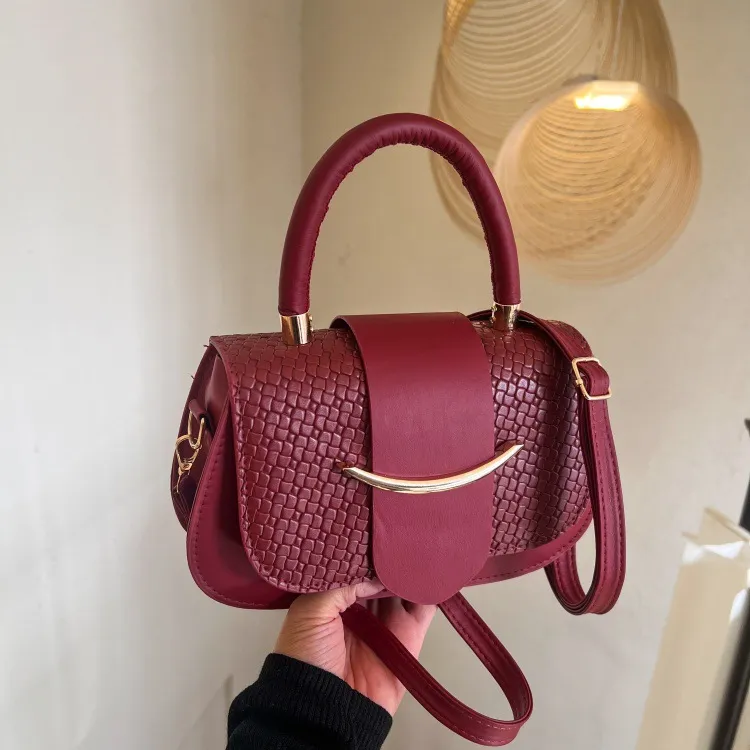 Women Fashion Casual Retro Stitching Belt Buckle Decorative Small Square Crossbody Bag