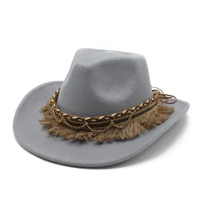 Women Fashion Casual Ethnic Style Tassel Felt Western Cowboy Hat