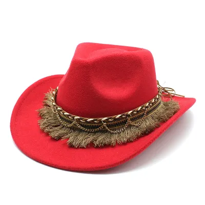 Women Fashion Casual Ethnic Style Tassel Felt Western Cowboy Hat