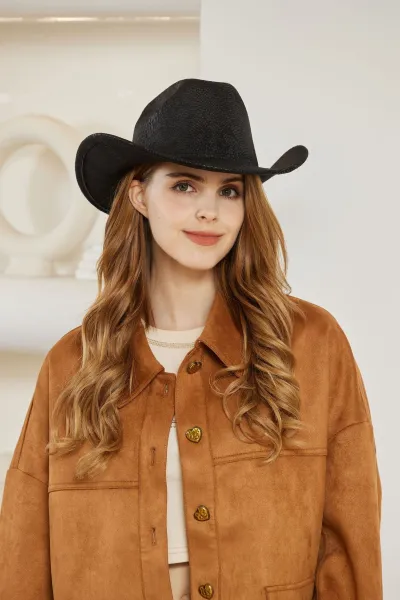 Women Fashion Casual Retro Snakeskin Pattern Large Brim Western Cowboy Hat