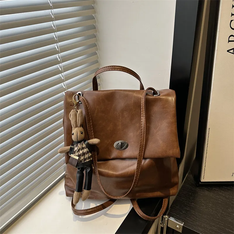 Women Fashion Casual Retro Solid Color Soft Face Large Capacity Backpack
