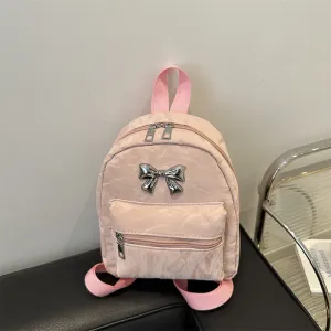 Women Fashion Casual Solid Color Bow Lightweight Travel Backpack