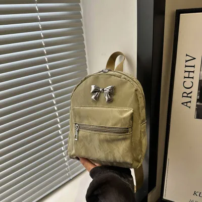 Women Fashion Casual Solid Color Bow Lightweight Travel Backpack