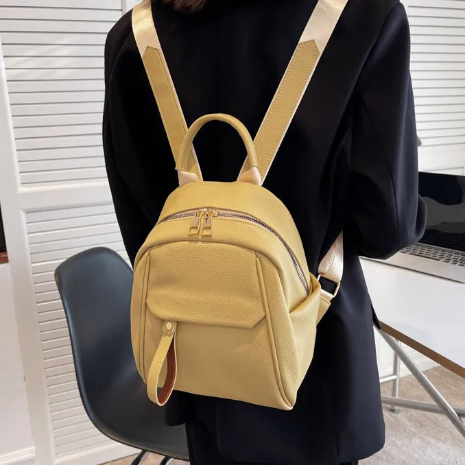 Women Fashion Casual Solid Color Soft Leather Backpack