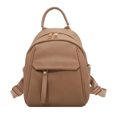 Women Fashion Casual Solid Color Soft Leather Backpack