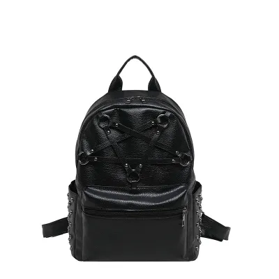 Women Fashion Casual Solid Color Cross Rivet Backpack