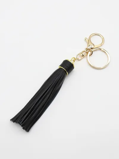Women Fashion Solid Color Wax Line Alloy Gift Leather Tassel Car Keychain