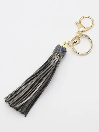 Women Fashion Solid Color Wax Line Alloy Gift Leather Tassel Car Keychain