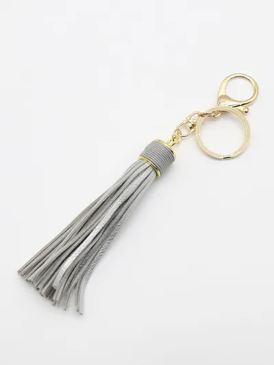 Women Fashion Solid Color Wax Line Alloy Gift Leather Tassel Car Keychain