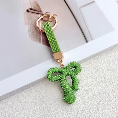 Women Fashion Creative Solid Color Rhinestone Ribbon Bow Keychain