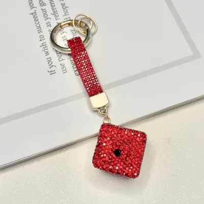 Women Fashion Creative Rhinestone Encrusted Clay Dice Pendant Keychain