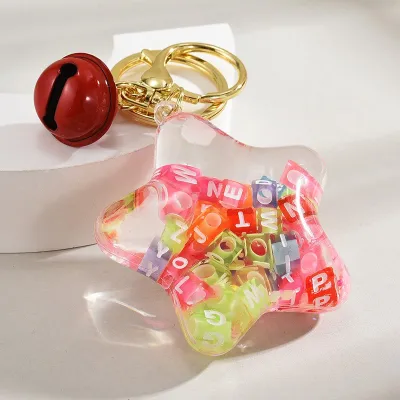Women Fashion Cute Acrylic Five-Pointed Star Starfish Oil-In Quicksand Bottle Keychain