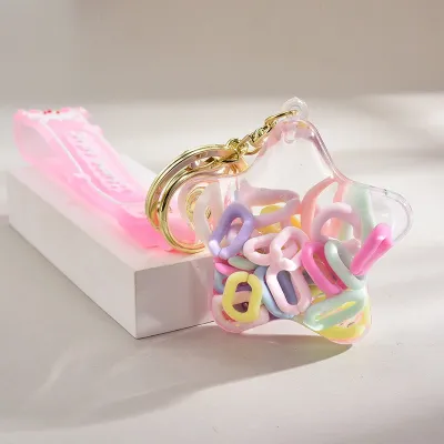Women Fashion Cute Acrylic Five-Pointed Star Starfish Oil-In Quicksand Bottle Keychain