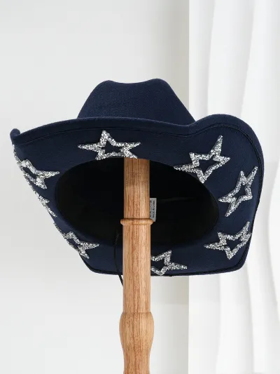 Women'S Fashion Casual Western Cowboy Rhinestone Stars Hat