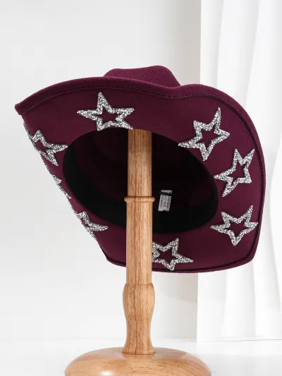 Women'S Fashion Casual Western Cowboy Rhinestone Stars Hat