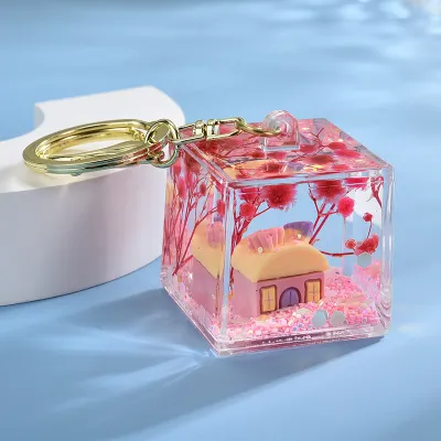 Women Fashion Cute Quicksand Oil Bottle Accessories Keychain