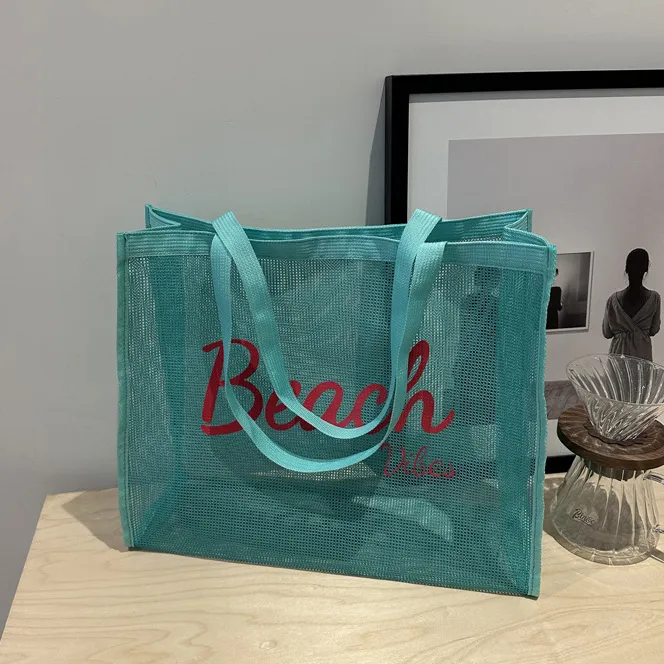Women Fashion Casual Letter Printed Transparent Gauze Net Large Capacity Tote Bag