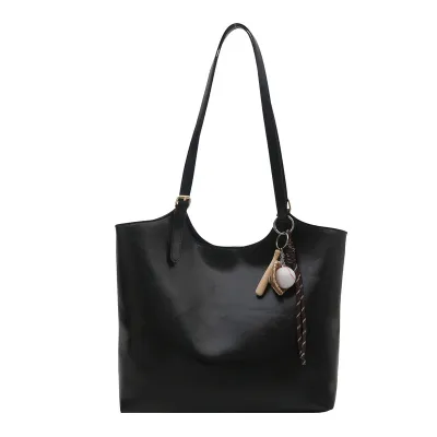 Women Fashion Casual Retro Solid Color Soft Leather Large Capacity Tote Bag