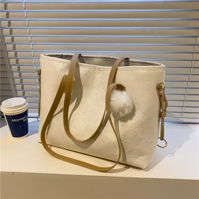 Women Fashion Casual Solid Color Large Capacity Soft Leather Embossed Tote Bag