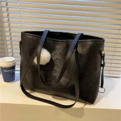 Women Fashion Casual Solid Color Large Capacity Soft Leather Embossed Tote Bag