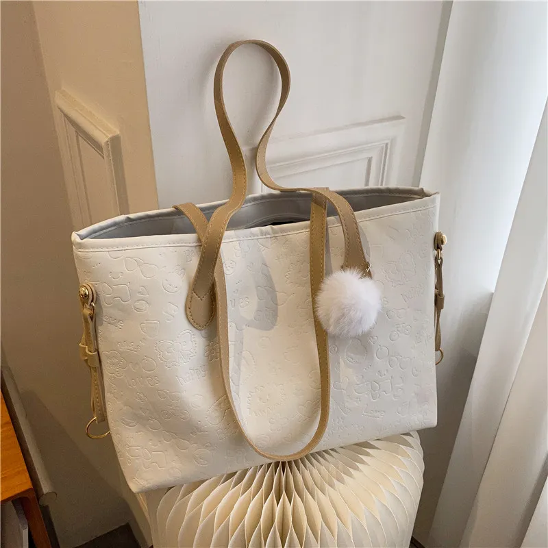 Women Fashion Casual Solid Color Large Capacity Soft Leather Embossed Tote Bag