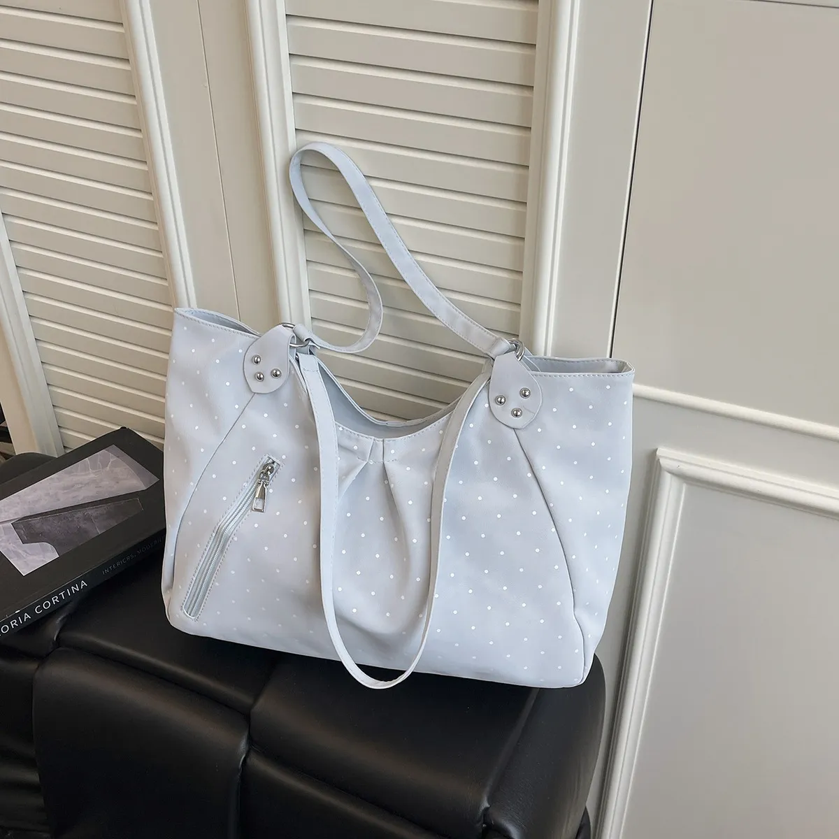 Women Fashion Casual Polka Dot Print Large Capacity Tote Bag