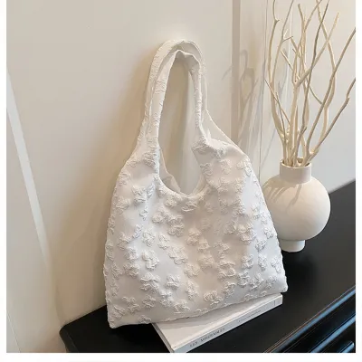 Women Fashion Casual Solid Color Jacquard Canvas Tote Bag