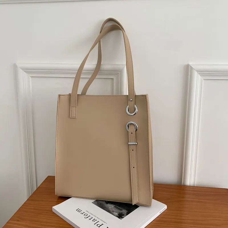 Women Fashion Casual Solid Color Soft Leather Portable Tote Bag