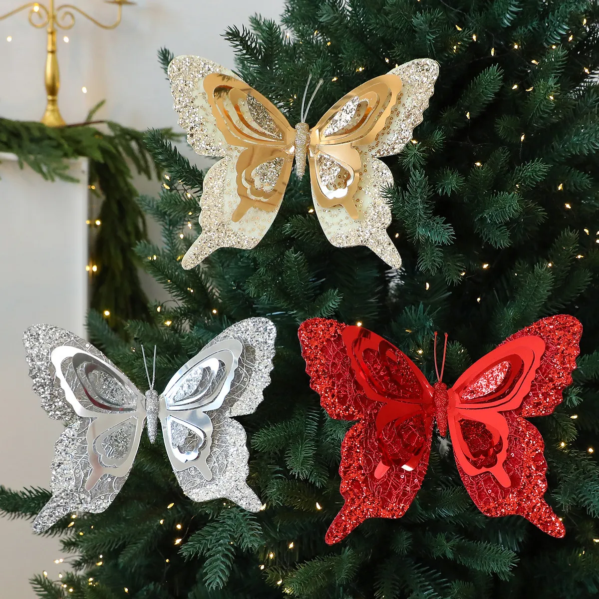 Christmas Simulation Sequins Butterfly Ornaments Tree Decoration