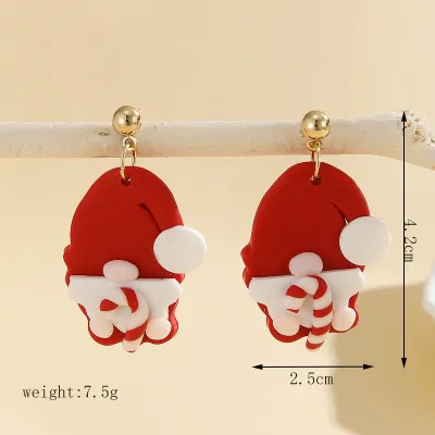 Christmas Women Fashion Handmade Polymer Clay Red Santa Claus Earrings