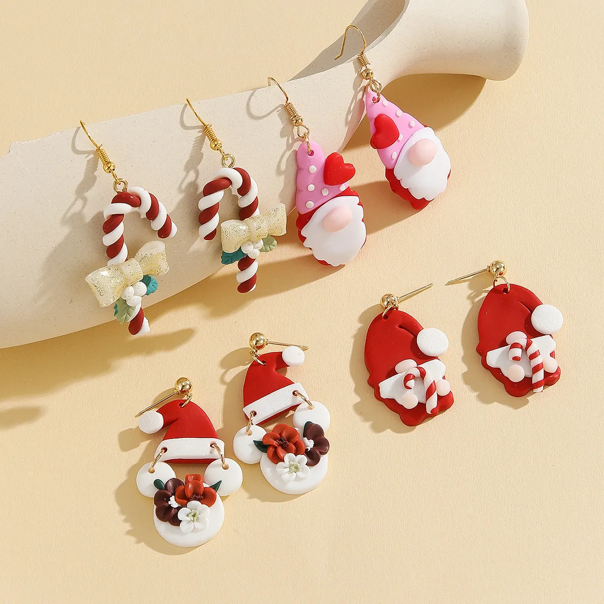 Christmas Women Fashion Handmade Polymer Clay Red Santa Claus Earrings