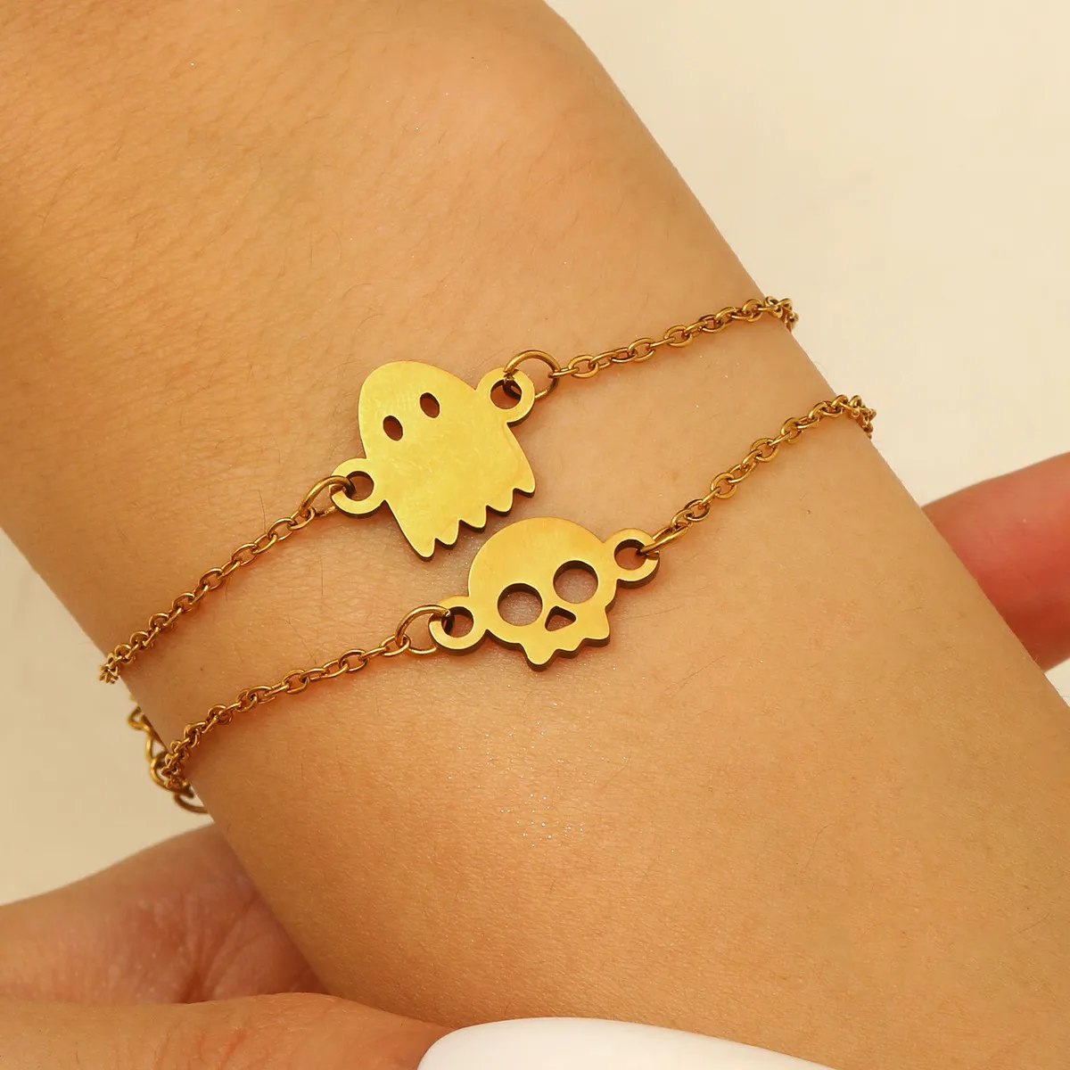 Halloween Women Fashion Ghost Skull Stainless Steel Bracelet