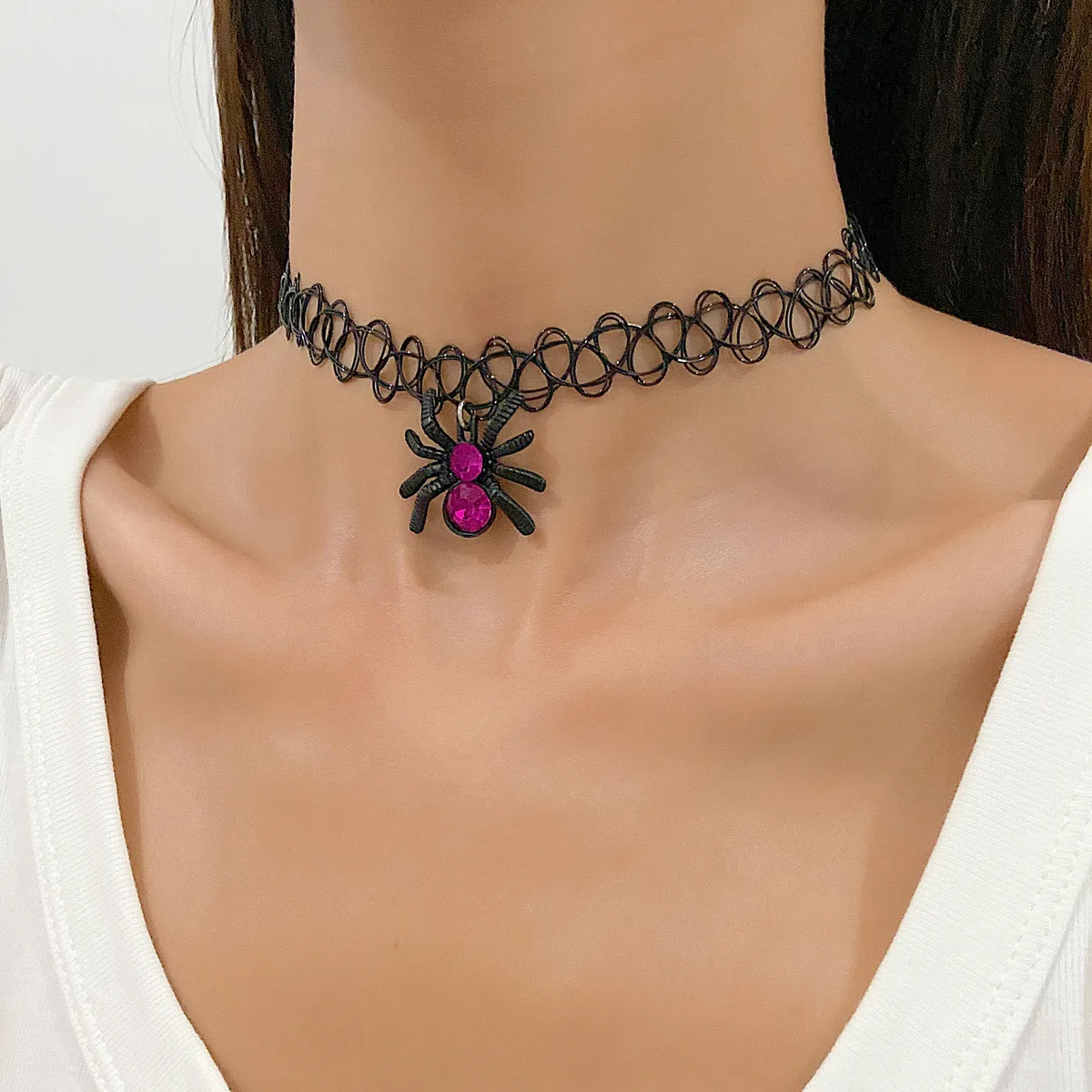Halloween Women Fashion Retro Chain Spider Pendant Choker Necklace