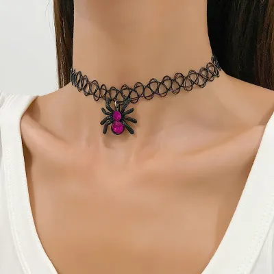 Halloween Women Fashion Retro Chain Spider Pendant Choker Necklace