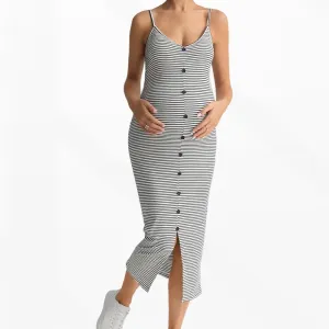 Pregnant Women'S Fashion Stripe V-Neck Spaghetti Strap Backless Split Dress