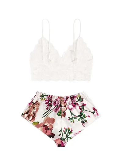Woen Fashion Solid Colr Lace Floral Lace Bra Flower Printed Sexy Lingerie Two-Piece Set