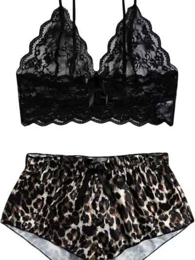 Woen Fashion Solid Colr Lace Floral Lace Bra Flower Printed Sexy Lingerie Two-Piece Set