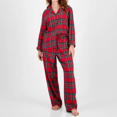Women'S Fashion Casual Plaid Printed Lapel Long-Sleeve Cardigan Loose Pants Pajamas Two-Piece Set