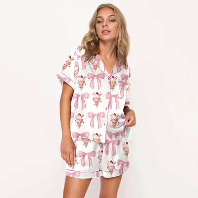 Women Fashion Casual Summer Digital Printed Lapel Short-Sleeve Cardigan Loose Shorts Two-Piece Set