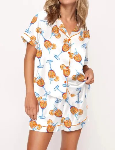 Women Fashion Casual Summer Digital Printed Lapel Short-Sleeve Cardigan Loose Shorts Two-Piece Set