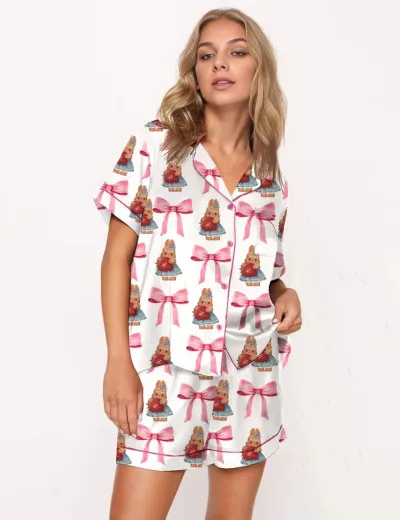 Women Fashion Casual Summer Digital Printed Lapel Short-Sleeve Cardigan Loose Shorts Two-Piece Set
