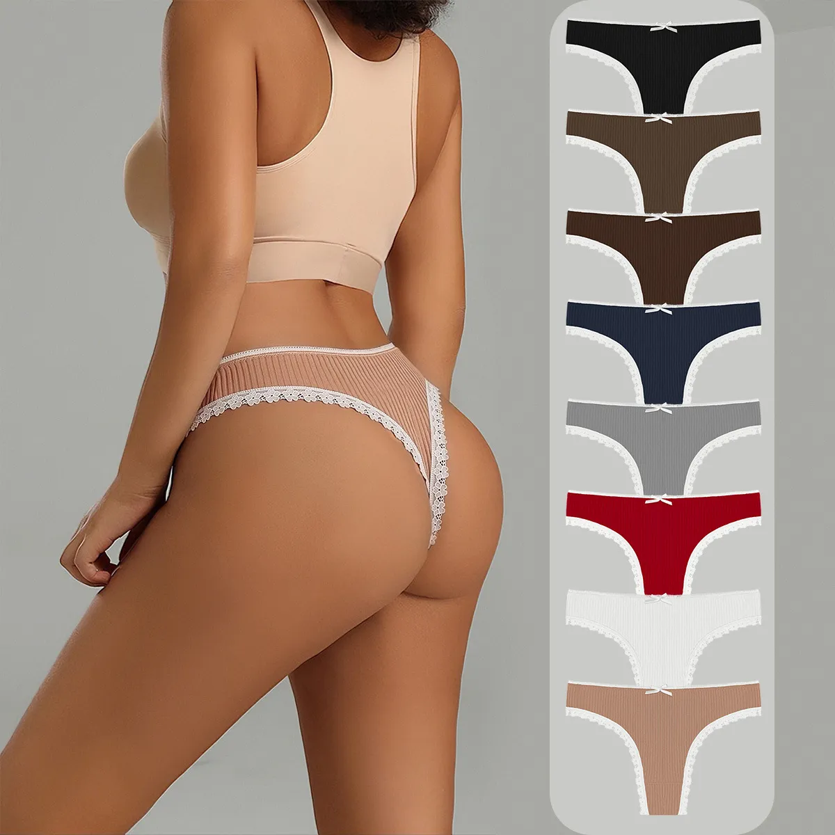 Women Fashion Sexy Solid Color Thread Cotton Low Waist Traceless Thong