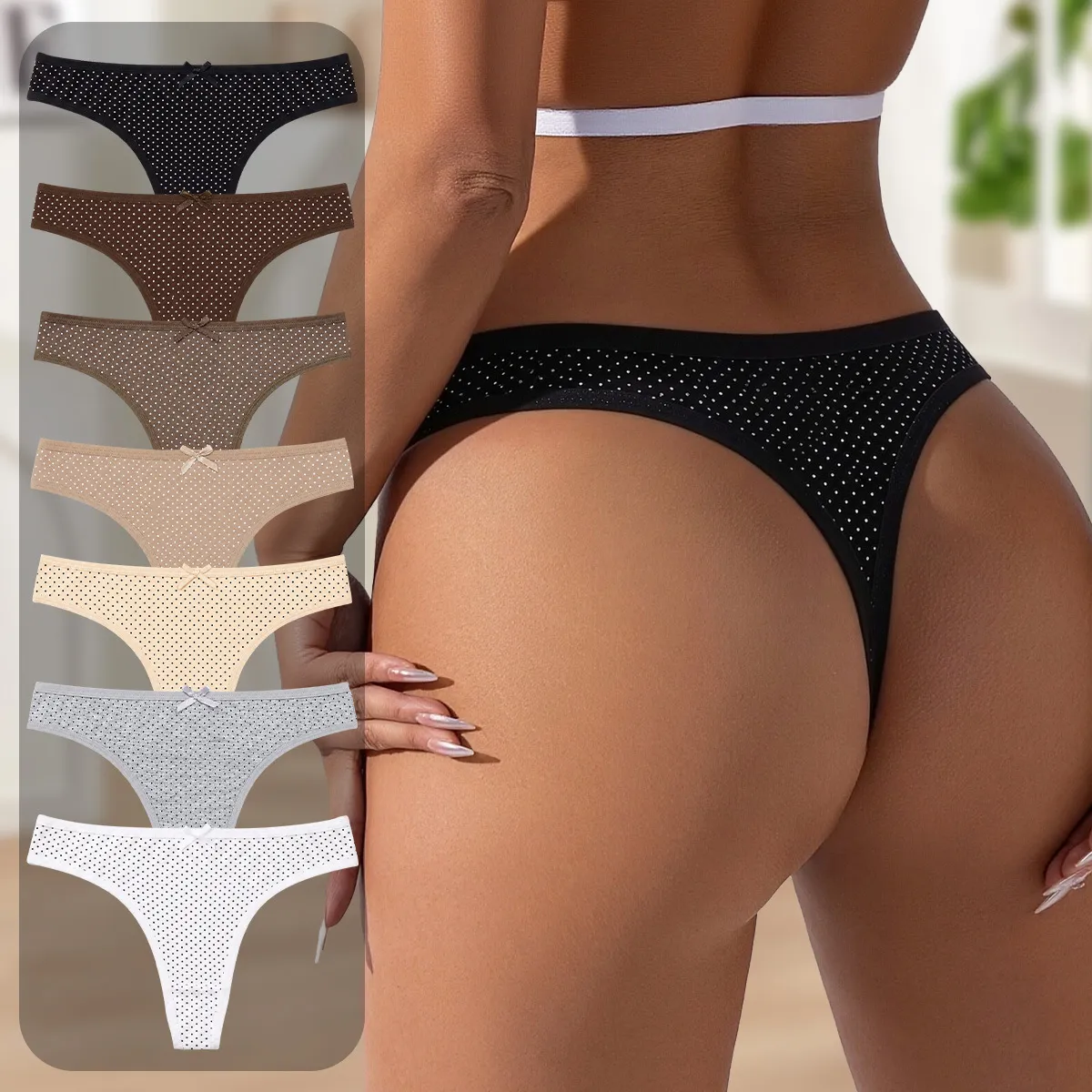 Women Fashion Sexy Solid Color Cotton Hollow-Out Low Waist Seamless Thong