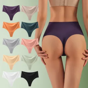 Women Fashion Sexy Traceless High-Waist Breathable Ice Silk Thong