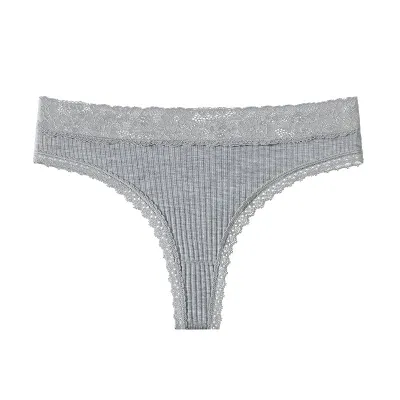 Women Fashion Sexy Solid Color Lace Cotton Thong
