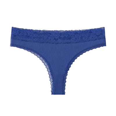 Women Fashion Sexy Solid Color Lace Cotton Thong