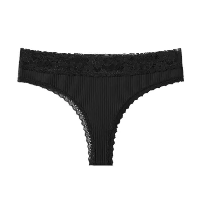 Women Fashion Sexy Solid Color Lace Cotton Thong