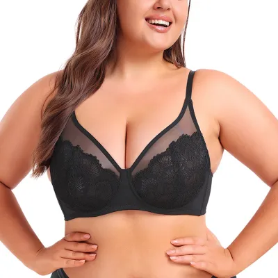Women Fashion Sexy Plus Size Solid Color Lace Push-Up Ultra-Thin Bra