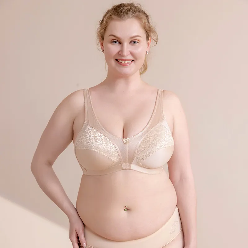Women Fashion Sexy Plus Size Solid Color Breathable Non-Rimless Bra